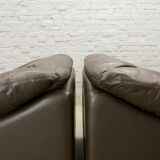 Comfortable Leolux Seal Brown Leather Lounge Chairs The Netherlands 1970s