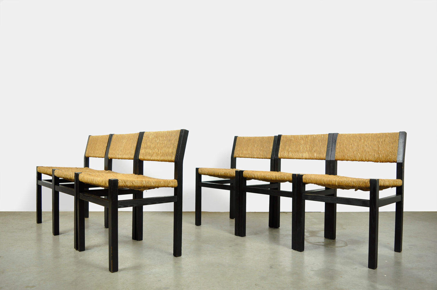 Set of 6 dining chairs with wicker seats by Martin Visser and produced by ‘t Spectrum, 1970s