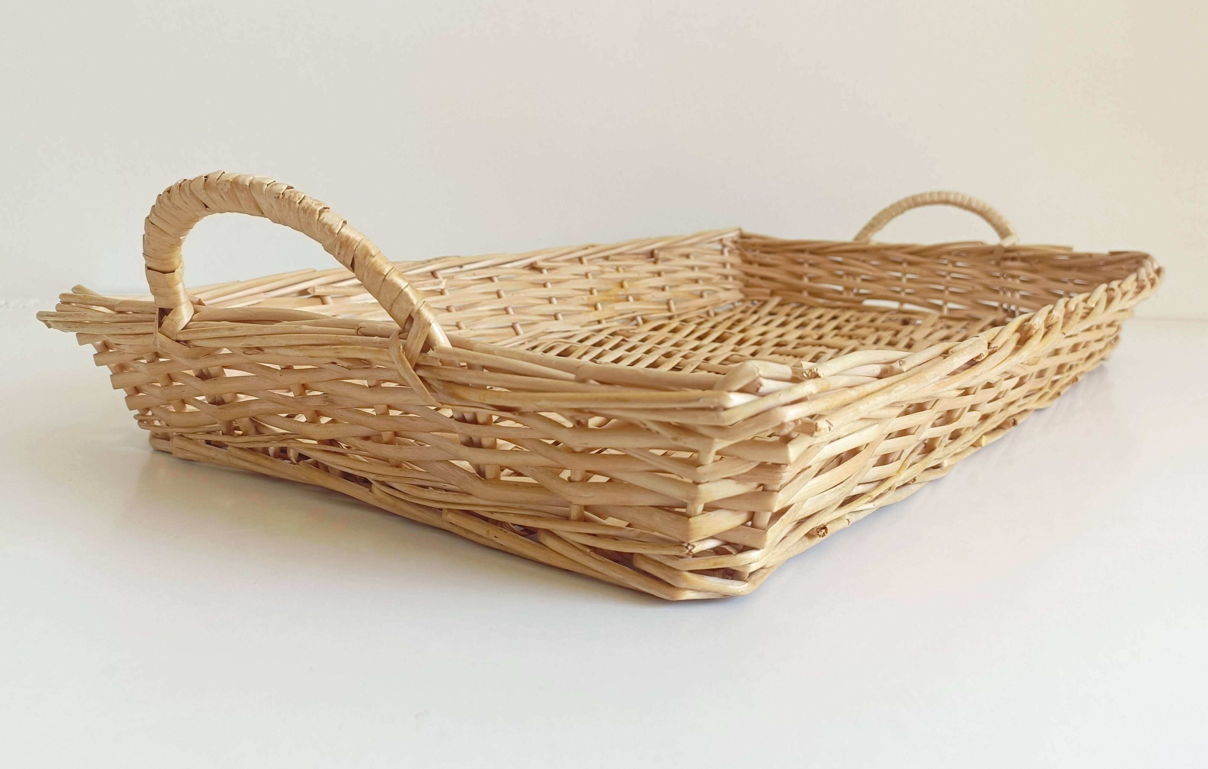 French Provence Large Wicker Basket Tray, Handwoven in France, Late 20th-C