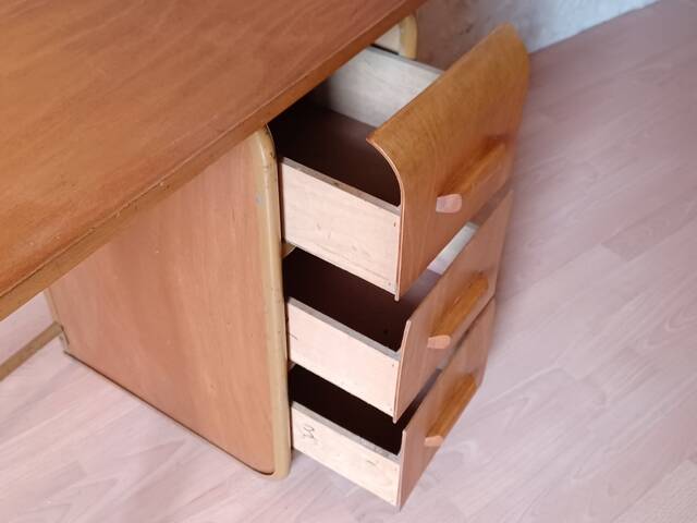 Small vintage desk from the 1950s, wood and metal.