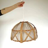 Wooden and fabric pendant light, 50s-60s