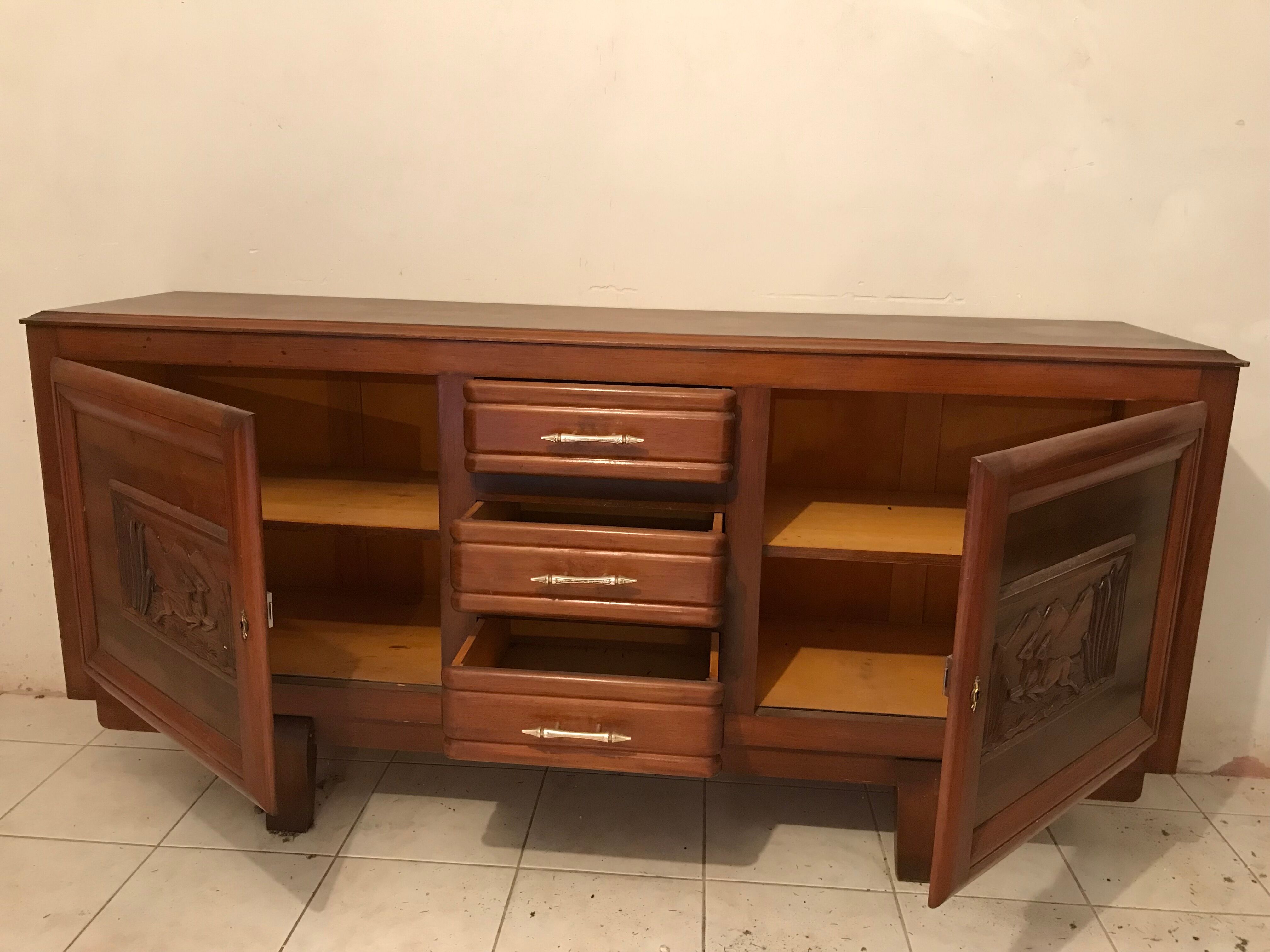 Bahut enfilade of the 1950s in solid wood