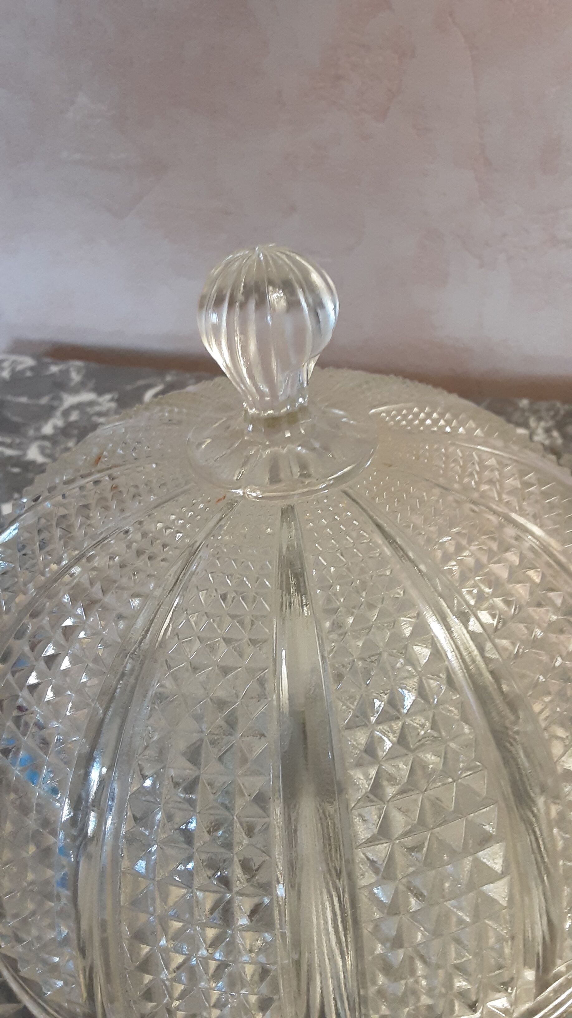 Cloche à fromage sur son plateau en verre pressé moulé