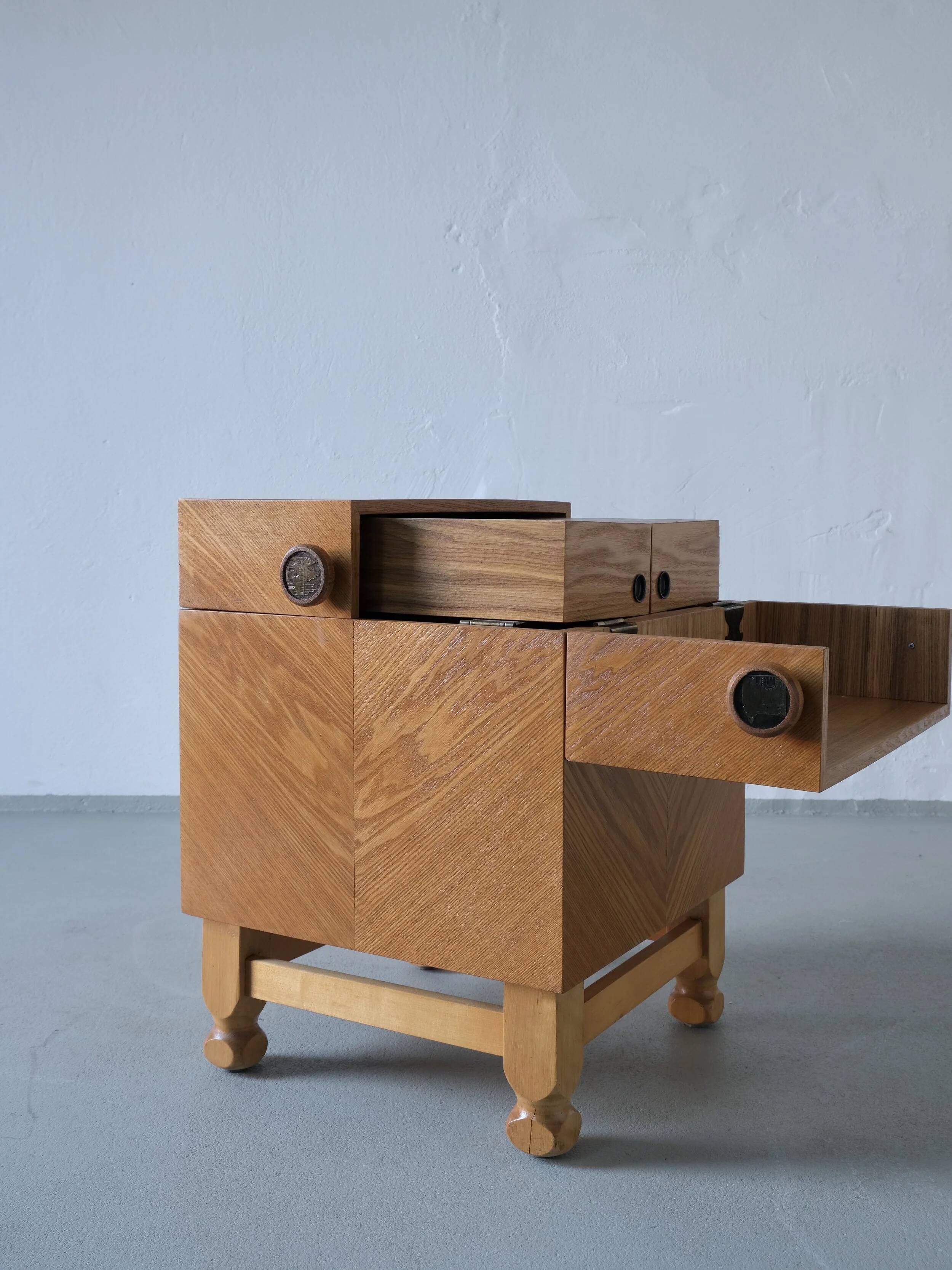 Mid-century oak bar cabinet side table, 1960s
