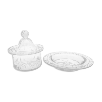 Bonbonnière and its dish, crystal
