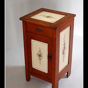 Vintage brown wooden bedside table hand-painted from the 1950s with a drawer and door.