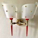 Double torch wall lamp red and gold rockabilly 1950
