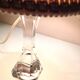 Bedside lamp with glass base and beige fabric lampshade / vintage 60s-70s