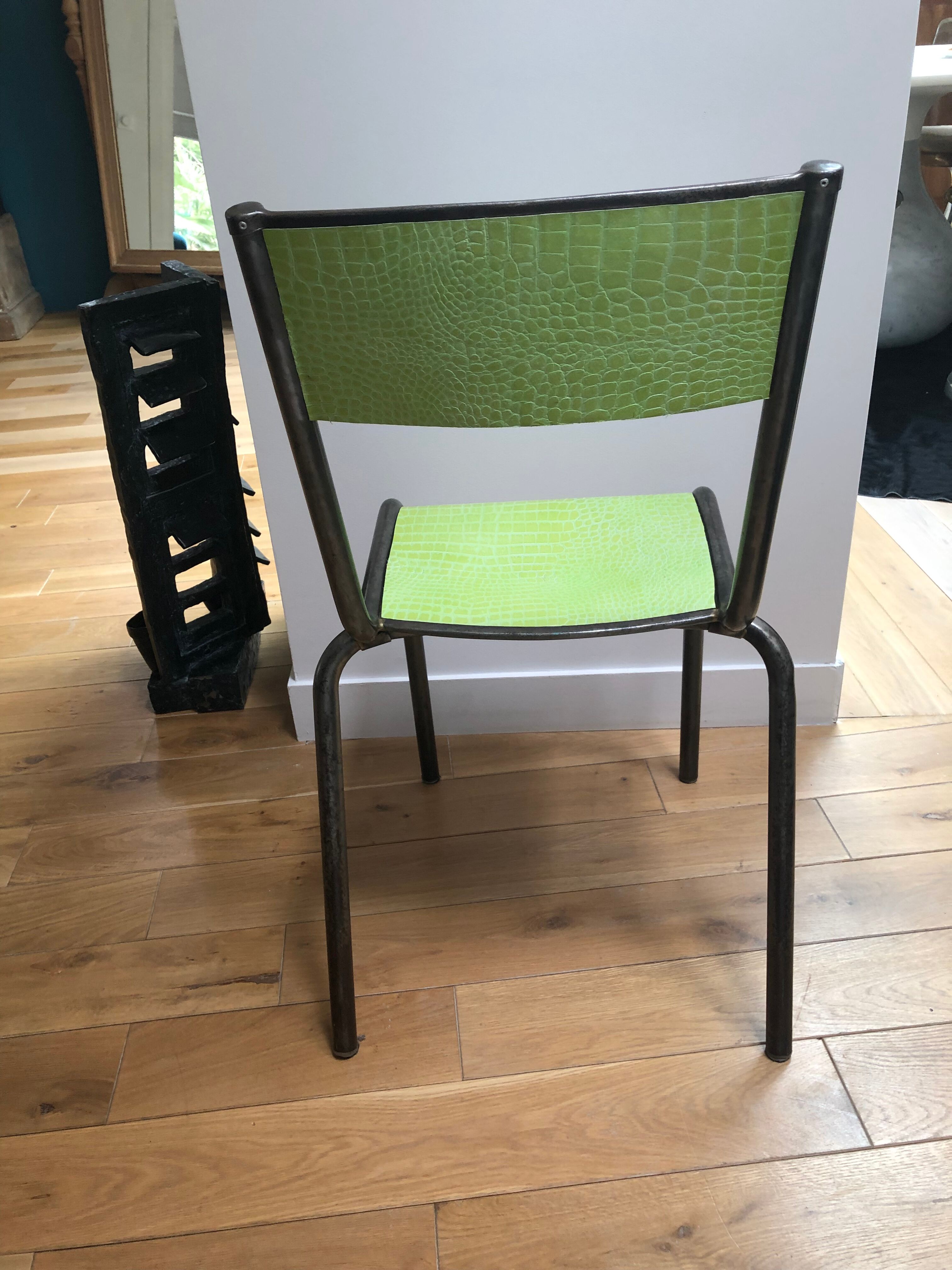 Schoolboy Chair covered with green leather