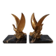 Pair of golden bird bookends on veined marble – Mid-Century vintage