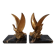 Pair of golden bird bookends on veined marble – Mid-Century vintage