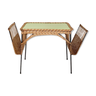 Side table - lacquer stems and rattan