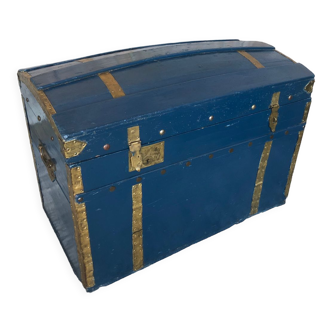 Old vintage blue & gold wood storage chest #a127