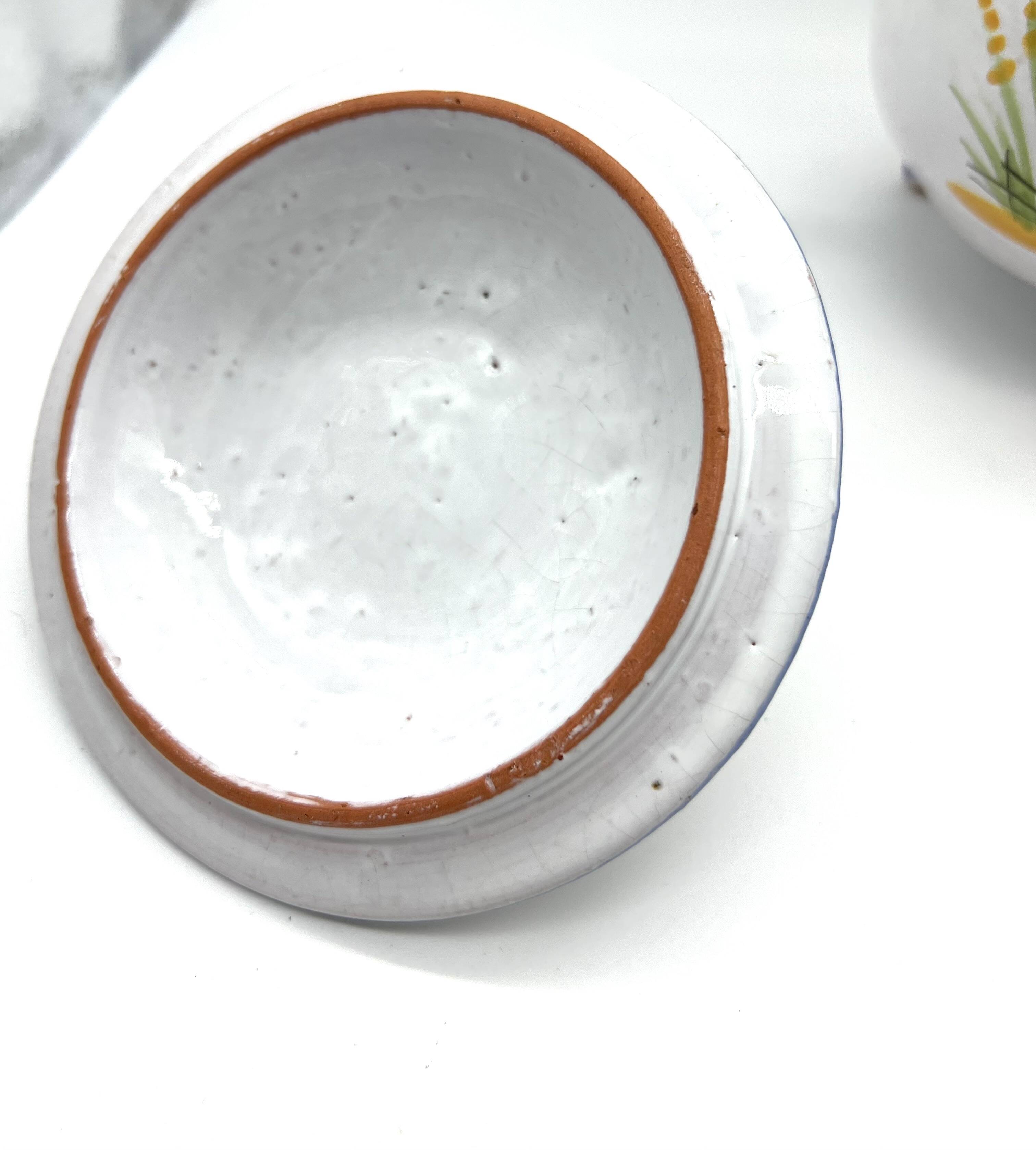 Covered earthenware pot with rustic decor – rooster motif – 20th century