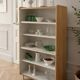 Vintage library in oak veneer, pearl grey interior, metal legs.
