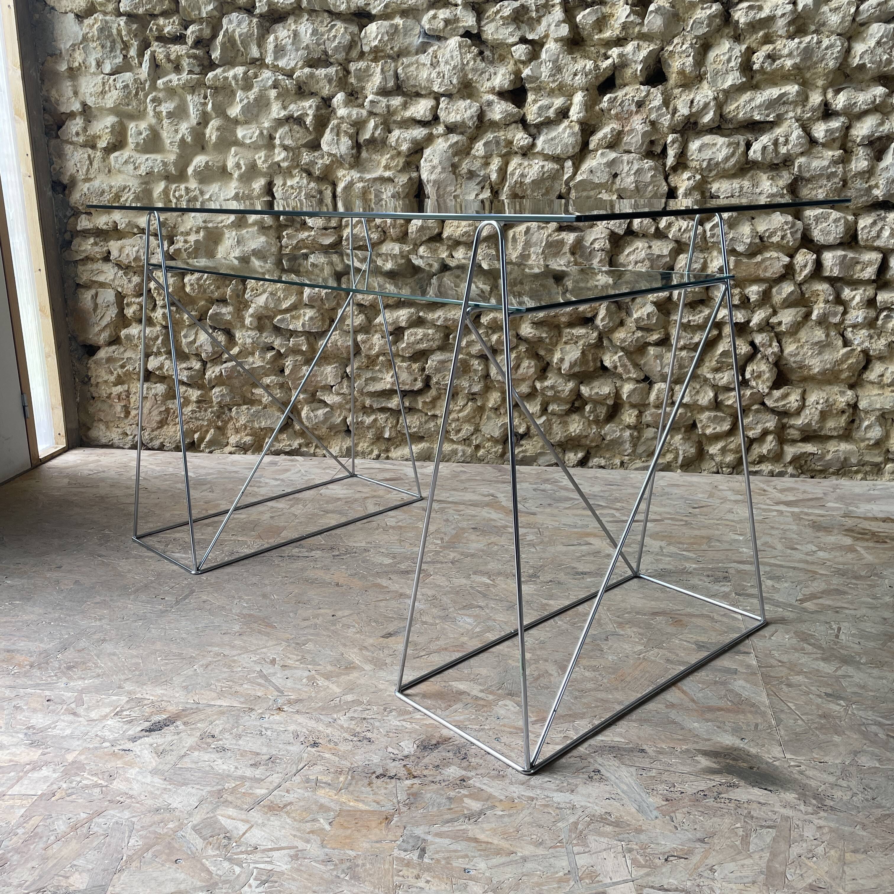 Glass desk - chrome metal trestles