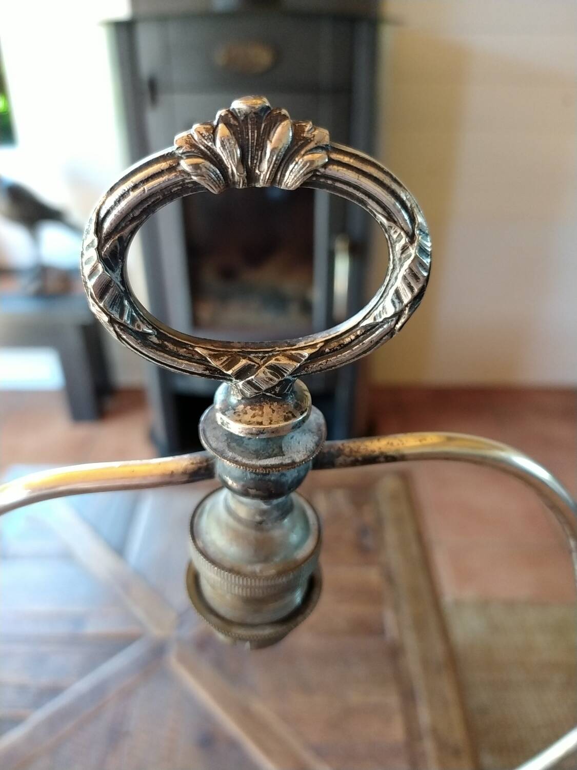 Pied de lampe Victorien en bronze argenté