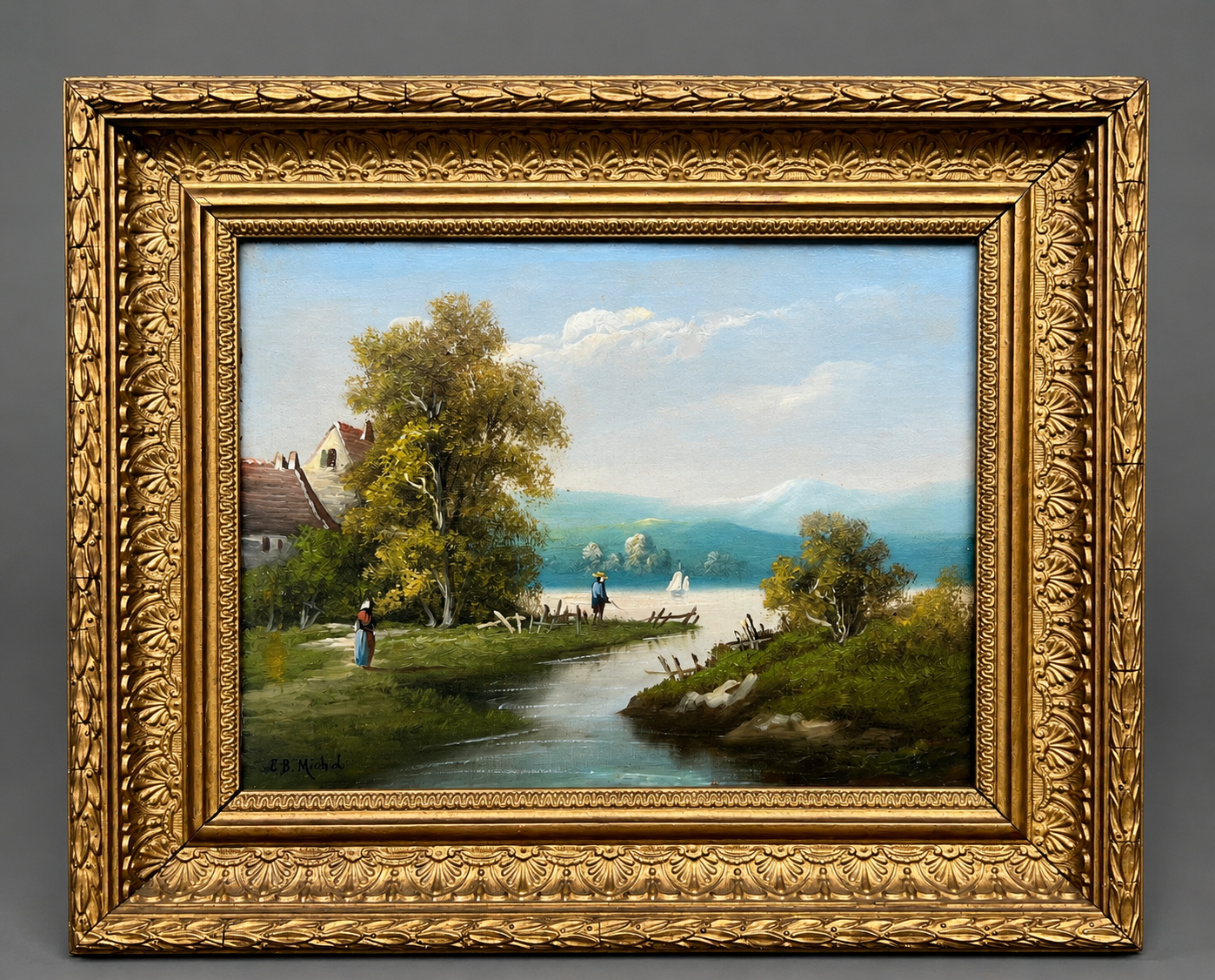 E.B. Michel "River Landscape." Oil on canvas.