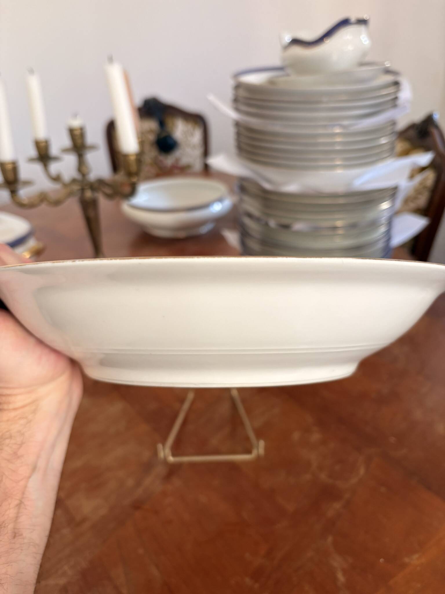 Large Deep Plate 29cm Salad Bowl Limoges Porcelain Blue Gold Betoule Legrand