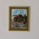 Original Swedish Mid-Century Oil on Panel " Mårtenstorget with Krognoshuset in Lund!t" by CIris