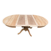 Table à manger ronde pied central extensible décapée en noyer massif 2 rall
