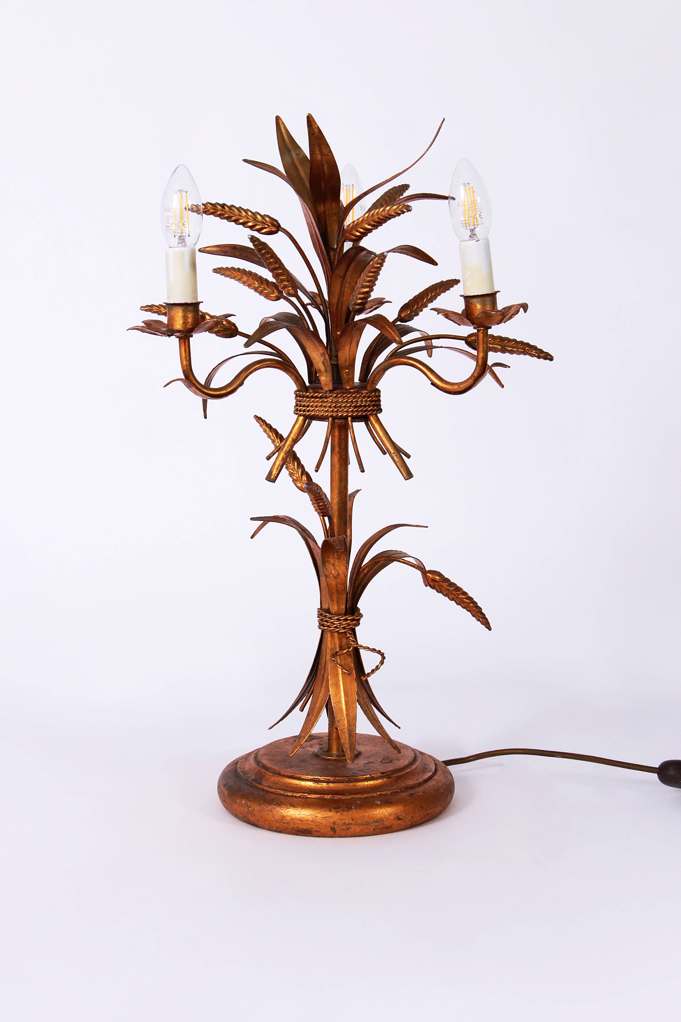 Gilt ‘Sheaf of Wheat’ Table Light, Florentine Table Lamp by Hans Kögl, 1960s