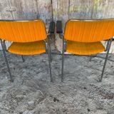 Pair of Vintage 1970s Chrome Metal Armchairs with Orange Fabric and Wood