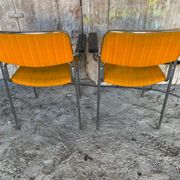 Pair of Vintage 1970s Chrome Metal Armchairs with Orange Fabric and Wood