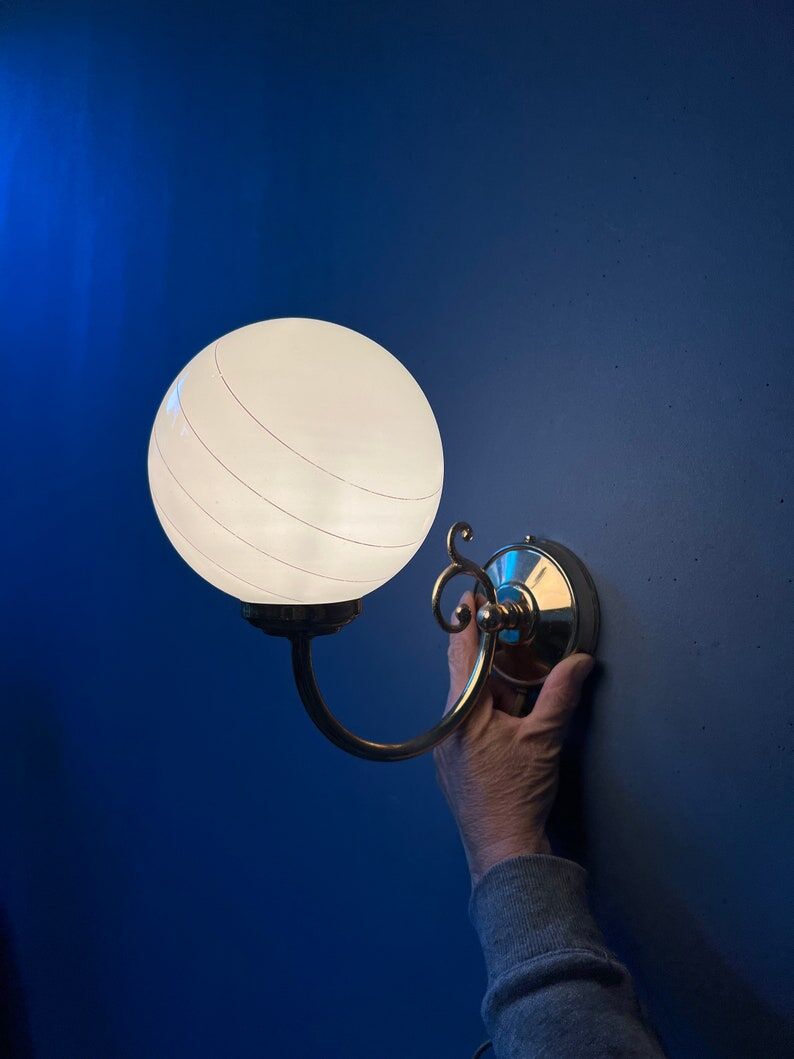 Set of 2 wall lights Hollywood Regency opal glass