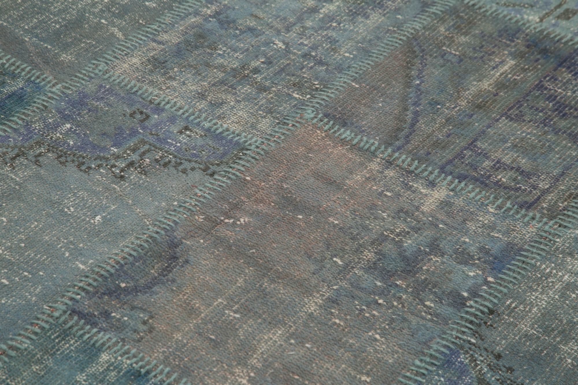 Hand-knotted oriental vintage 176 cm x 244 cm blue patchwork carpet