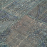 Hand-knotted oriental vintage 176 cm x 244 cm blue patchwork carpet