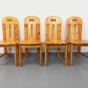 Suite de 4 chaises vintage en pin des années 70 80
