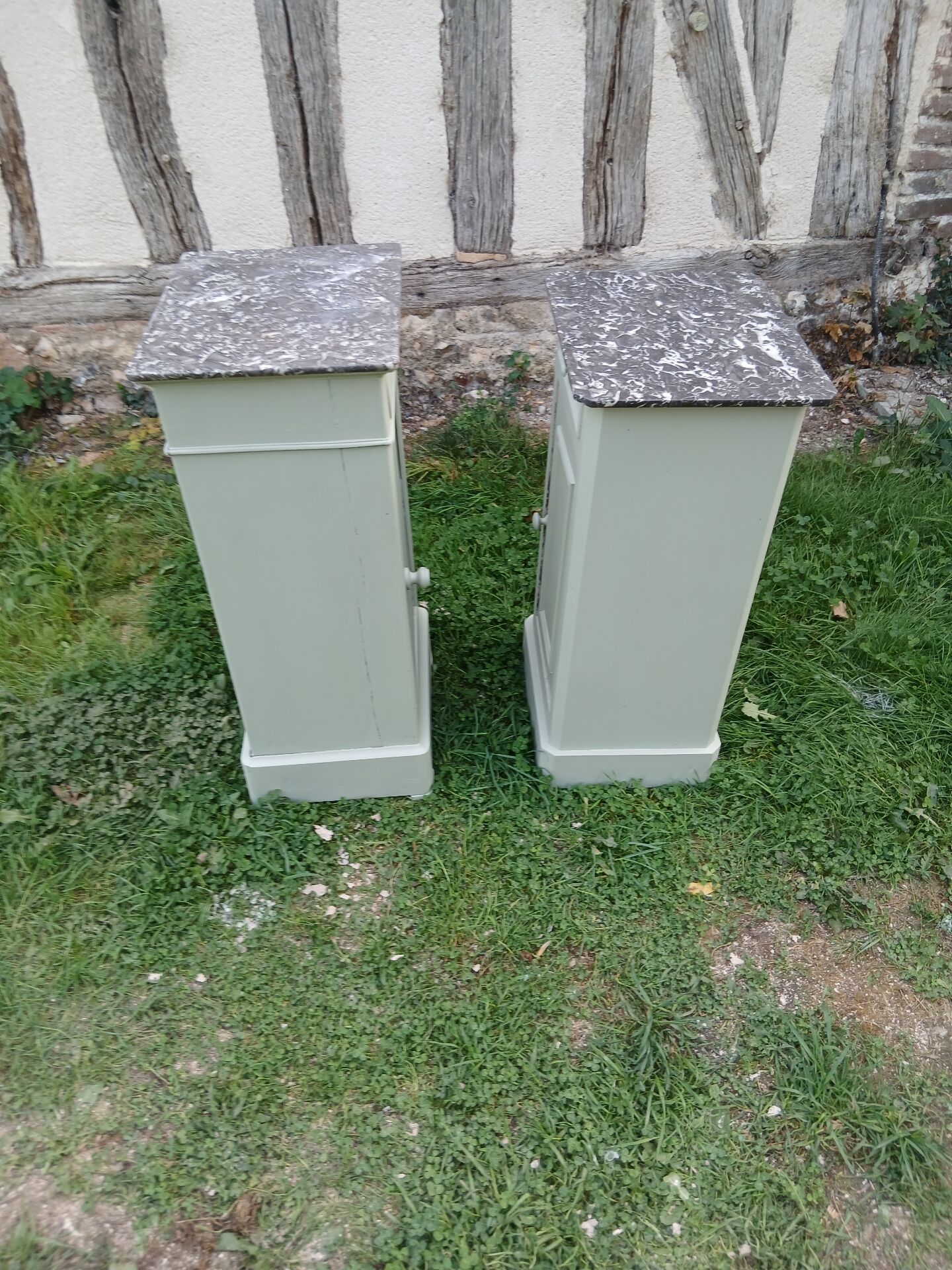 Pairs of bedside tables in Louis Philippe style, Luxembourg green.