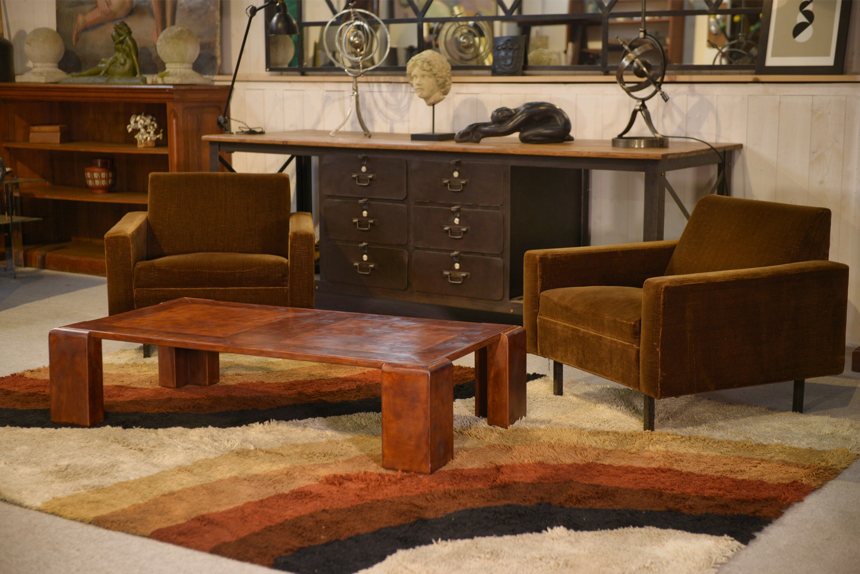 Patinated leather coffee table from the 1950s.