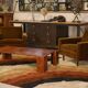 Patinated leather coffee table from the 1950s.
