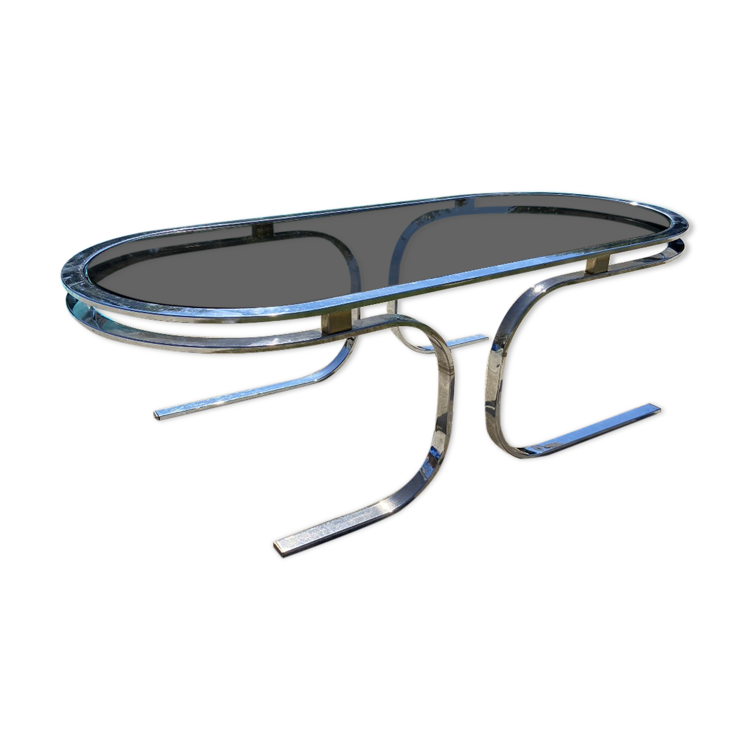 Oval coffee table Italian smoked glass 1970