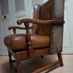 English high back cognac leather wingchair by Criterion cord