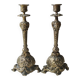 Pair of Antique Flambeaux Candlesticks/Baroque Style, Rocaille. In gilded bronze. 19th century