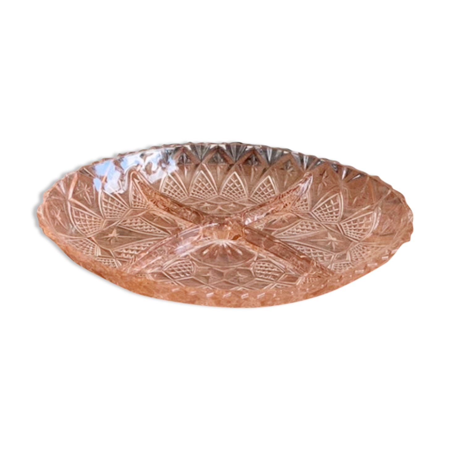 Vintage aperitif dish in chiseled pink glass