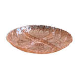 Plat apéritif vintage en verre rose ciselé
