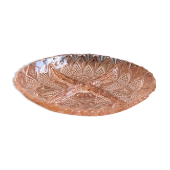 Vintage aperitif dish in chiseled pink glass