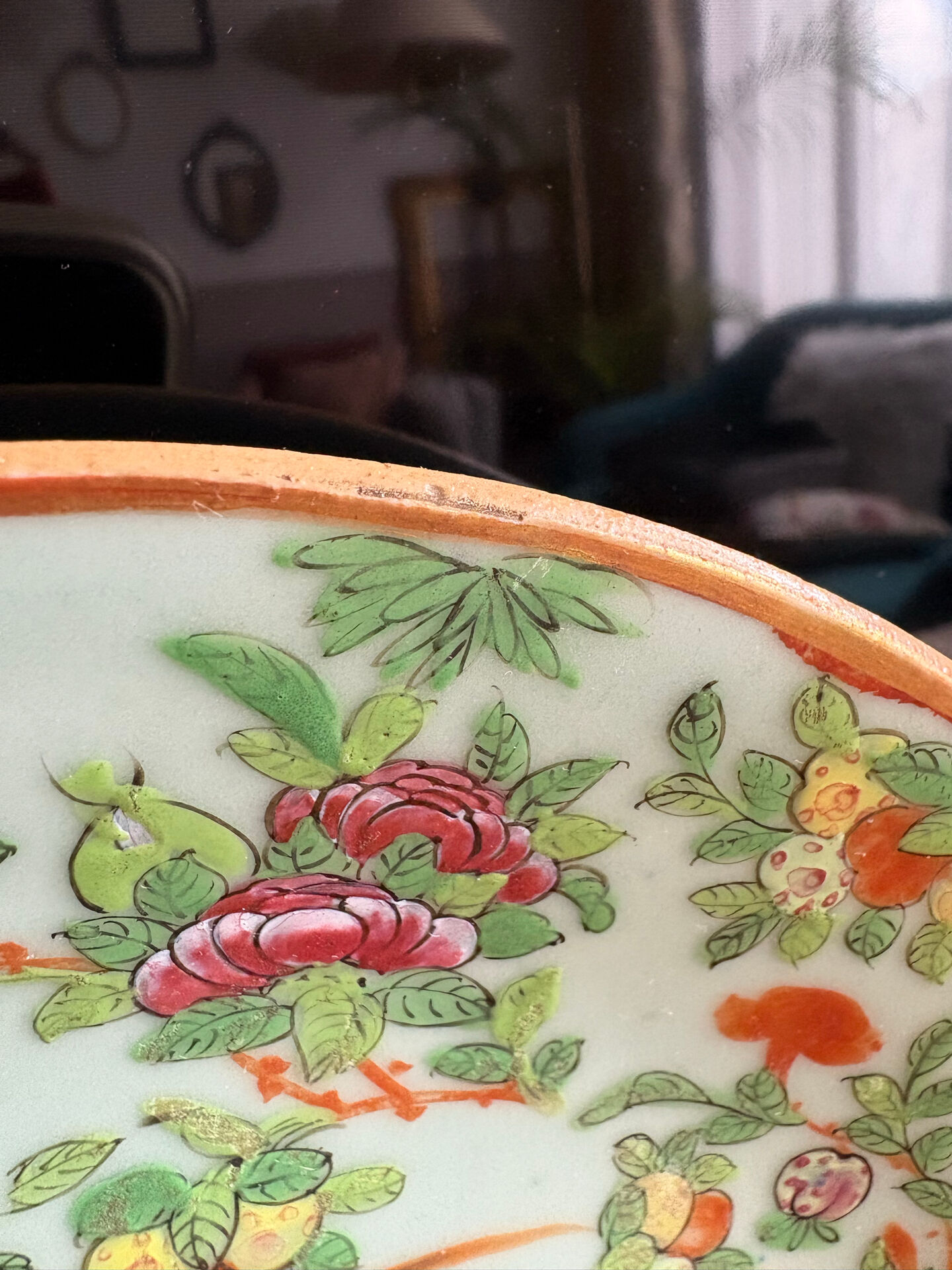 Antique celadon porcelain plate from Canton, China (1820-1850)