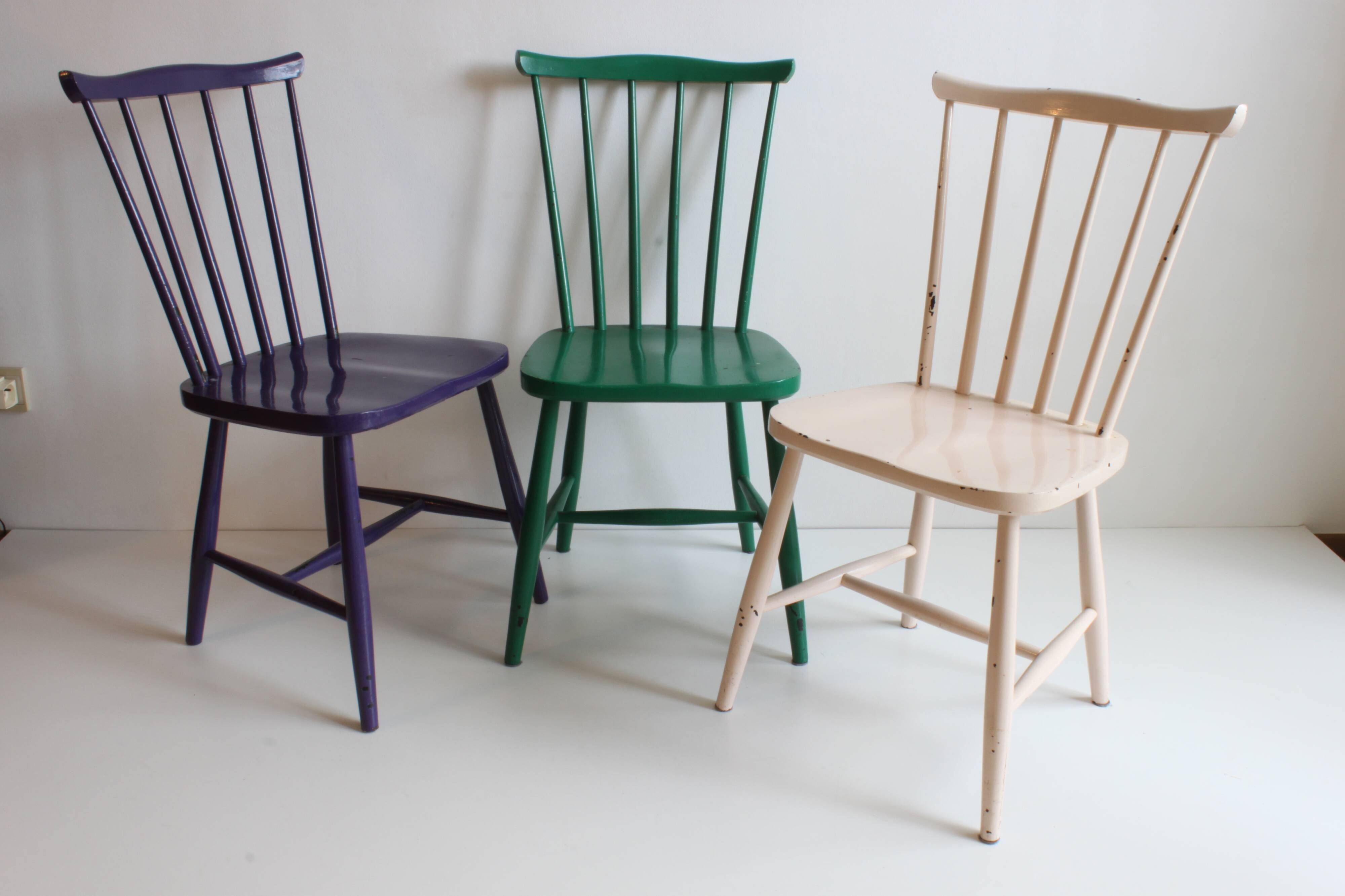 Three spindle back SH41 chairs by Yngve Ekström for Pastoe, 1960s