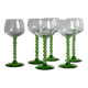 6 transparent green twisted stemmed glasses