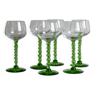 6 verres à pied torsadé vert transparent