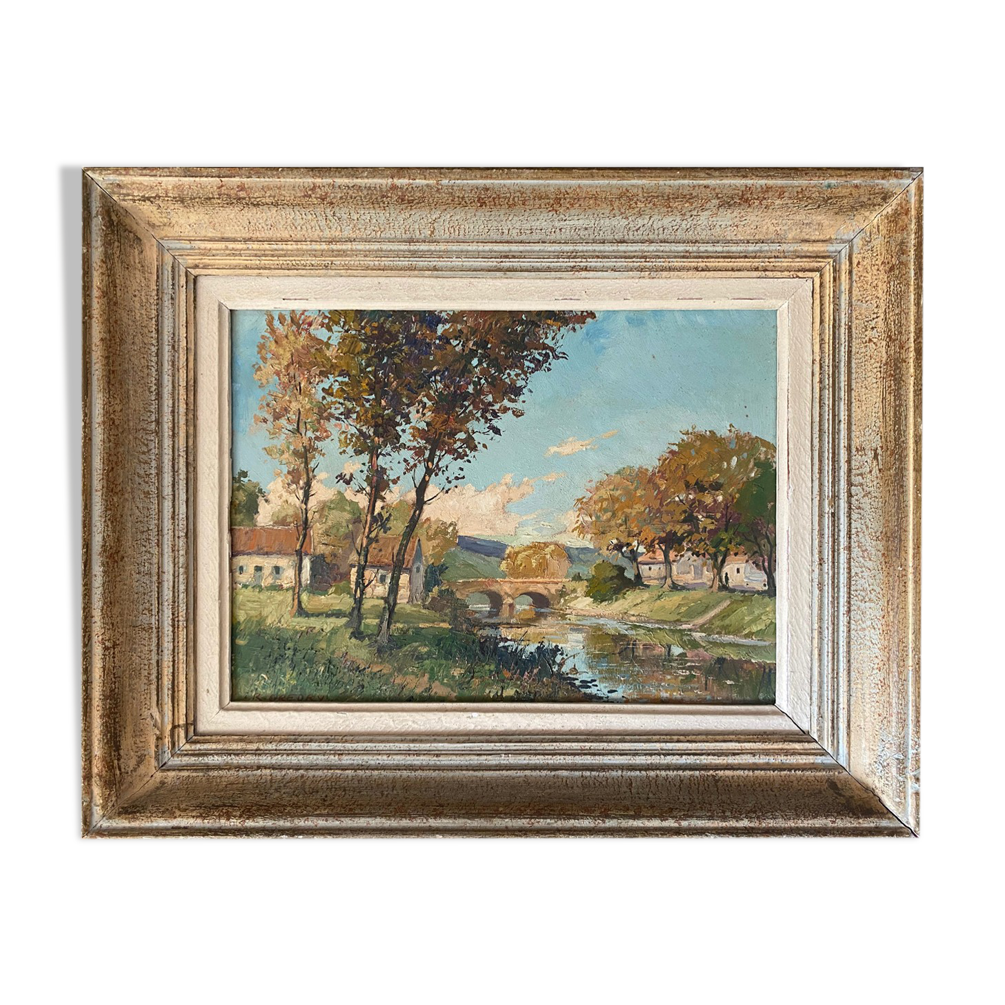 HSP Table Landscape "Village to the river" with frame, middle XX°