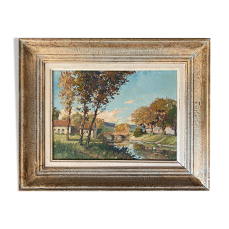 HSP Table Landscape "Village to the river" with frame, middle XX°