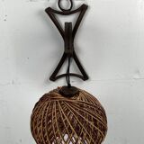 Rattan bamboo and rope sisal wall lamp, Dutch 1960s