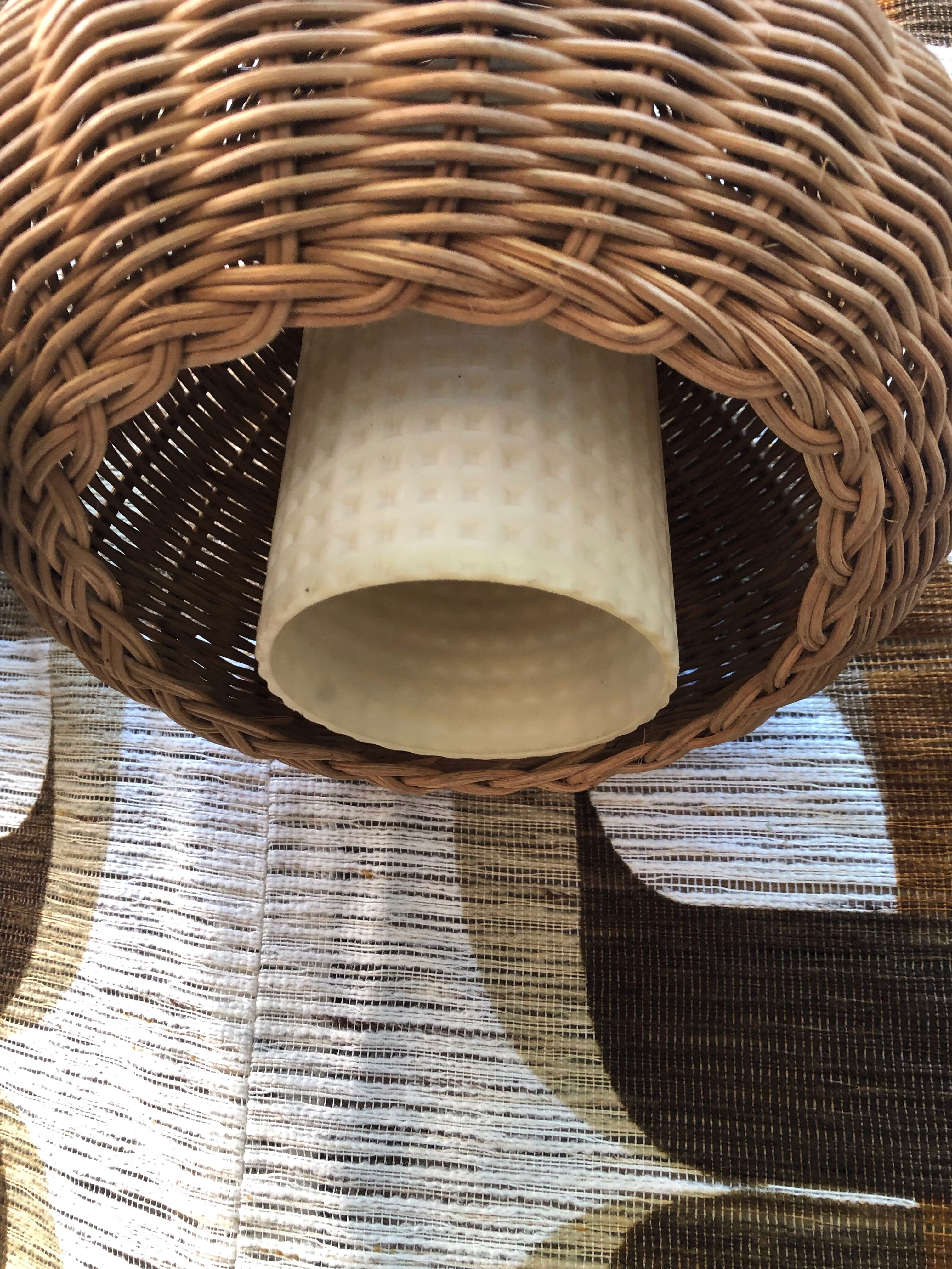 Suspension 3 arms rattan and teak vintage 60s