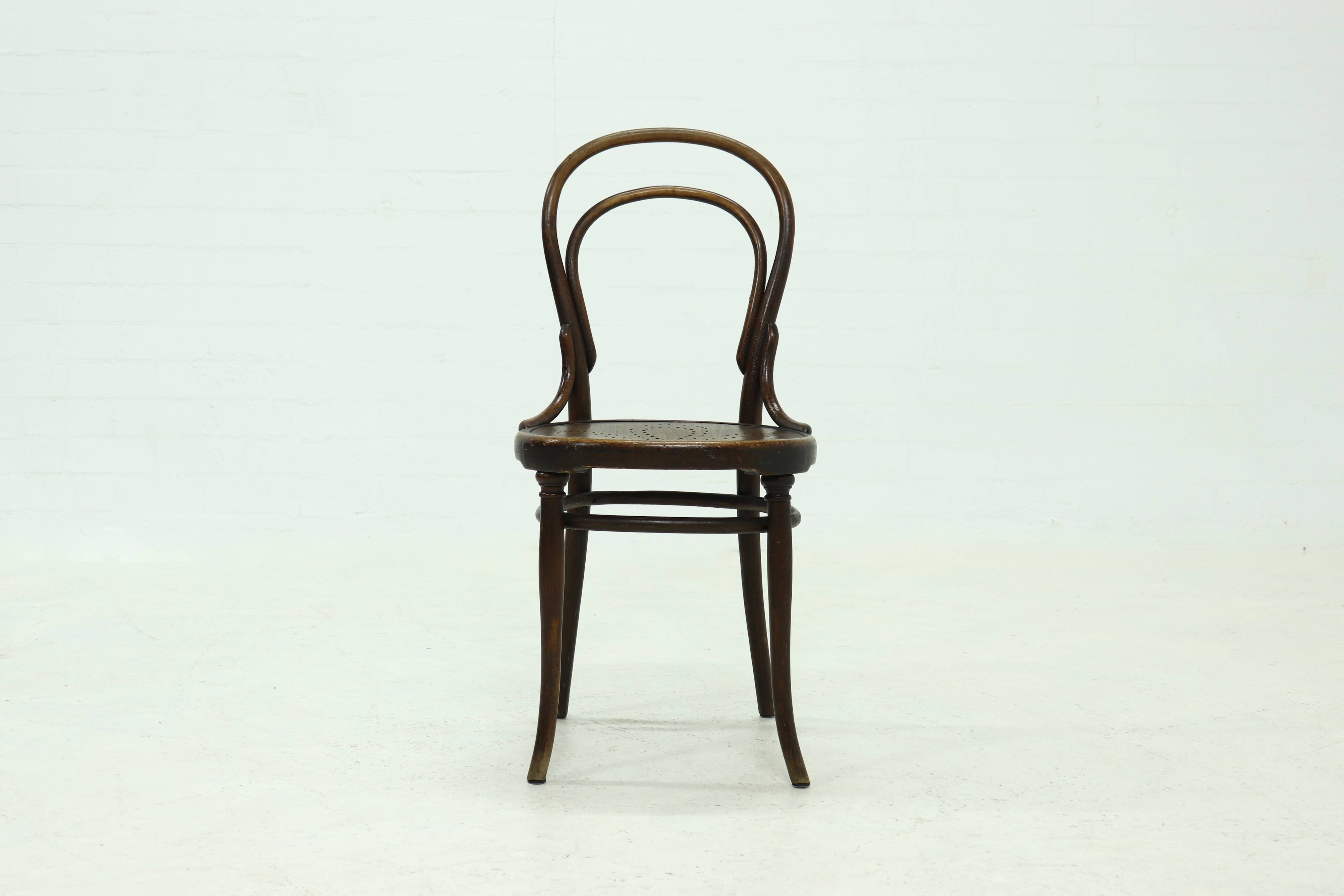 Antique Thonet Bistro Chair with Decorative Legs and Perforated Seat 1920s